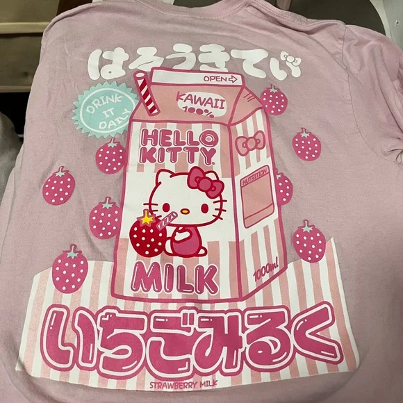 Hello Kitty Strawberry milk T-Shirt retro 90’s Y2K kawaii - Picture 9 of 15